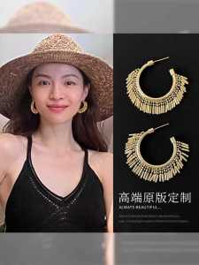 Zhong Chuxi Same Style Bohemia Ethnic Style Exaggerated Tassel Ear Ring Square and round Face Show Face Small Earrings Earrings for Women Summer