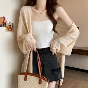 Black Ice Silk Sun Protection Long Sleeve Open Cardigan Womens Summer Thin Cover up Large Size Fat MM Shoulder Shawl Outerwear