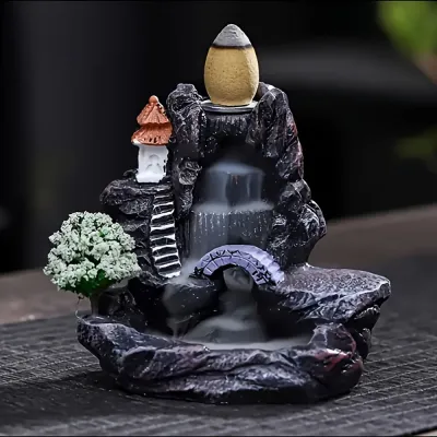 1Pc Unique Creative Mountain Waterfall Incense Burner Backflow Aromatherapy Resin Waterfall Incense Burner Statue Ornament Home Decoration Holiday Gift Perfect Gift for Giving