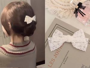 คลิปผมโบว์ผีเสื้อสไตล์เจ้าหญิงสีขาวบริสุทธิ์ คลิปผมรูปดอกไม้ คลิปผมด้านหลังศีรษะ คลิปผมด้านข้าง คลิปผมด้านบน