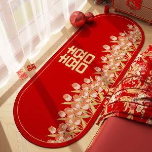 Wedding Celebration Bedroom Carpet Main Bedroom Room Bedside round Rug Tulip Oval Wedding Room Red Floor Mat Polyester Fiber
