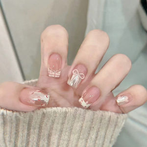 Gray Gradient Leopard Print Nail Tips Wearable False Nails Short Sweet Cool Full Size Finished Product Nail Art Stickers