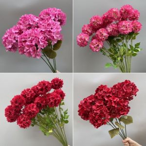 Wedding Celebration Silk Flowers Bouquet Artificial Hydrangea Flowers Champagne Pink Head Decoration Arrangement Floral Decor