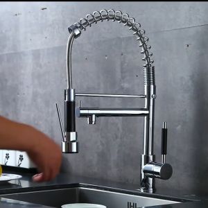Brass Spring Kitchen Dual Function Faucet Pull-out Rotating Water Purification Water Tap Stainless Steel 304
