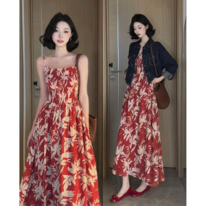 Homecore | French Style Red Floral Halter Dress