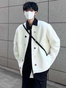 เสื้อคาร์ดิแกนถักคอตั้งสีขาว ทรงสั้น ทรงหลวม แขนยาว ปกเสื้อเปิด 2 แถว ผ้าฝ้ายผสมโพลีเอสเตอร์ ฤดูใบไม้ร่วง 2024