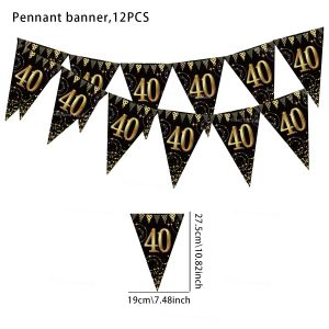 Black Gold 30th 40th 50th 60th Milestone Pennant Banner Adult Triangle Flag Garland Anniversaire Birthday Party Decor Supplies