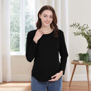 Breastfeeding T Shirt Maternity Clothes Long Sleeve Pregnancy Loose Hem Nursing Tee Spring Autumn Good Stretch Cotton