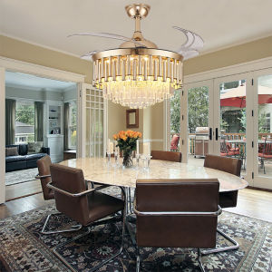 GOGEOUS โคมไฟพัดลมเพดาน พัดลมเพดานโคมไฟ 42นิ้ว พัดลมโคมไฟ โคมไฟระย้าคริสตัล พัดลมโคมไฟติดเพดาน ไฟพัดลม led crystal ceiling fan with light