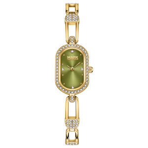 MARK FAIRWHALE FW-3007 Elegant Small Oval Dial Women Quartz Watch Metal Zircon Bracelet Fashion Dress Wristwatch for Ladies