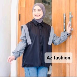 kemeja marisa wanita terbaru bahan linen premium mix katun salur premium cantik dan mewah