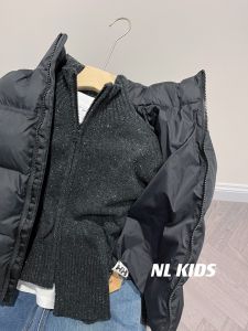 เสื้อสเวตเตอร์ถักผ้าฝ้ายผสมขนแกะสำหรับเด็กชายและเด็กหญิง เสื้อคลุมกันหนาวแบบมีซิป ทรงหลวม คอกลม แขนยาว ฤดูใบไม้ร่วง/ฤดูหนาว