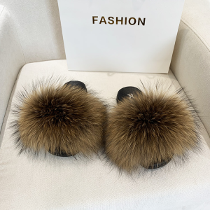Comfortable Soft-Soled Non-Slip Foxtail Fur Slippers for Home Use Spring Summer Flat Heel Flat Pattern Pure Color Womens Slippers