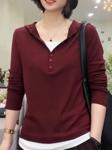 Pure Cotton Long Sleeve Hoodie T-shirt Womens Casual Style Spring Autumn New Arrival Anti-Aging Base Shirt Top