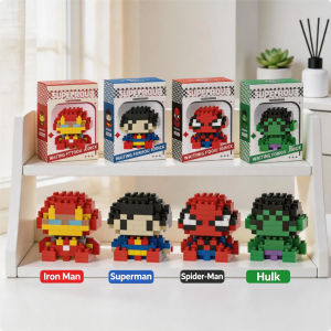 Bandai | Hero Superhero: Spider-Man Superman Captain America 3D Mini Micro-Particle Building Blocks Interlocking Model Ornament T