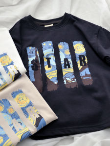 Bambina Kids Summer New Loose Cotton Short Sleeve T-Shirt Casual Cartoon Print Top for Boys Ages 3-14 Comfortable Breathable