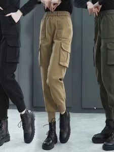 Slimming Fleece Lined High Waist Work Pants Womens Casual Harajuku Style Trousers Autumn Winter New Arrival Polyester Fiber