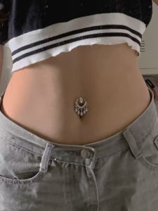 Fashionable Belly Button Jewelry Kawamoon Alloy with Heart Water Drops Bell Pattern Anti-allergy Belly Ring for Women