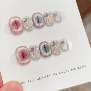 น่ารักสไตล์แมวตาเล็บปลอม Prevailing ธรรมชาติดู Handmade กดบนเล็บชุดสวมใส่ที่ถอดออกได้เงาสั้นเล็บปลอม