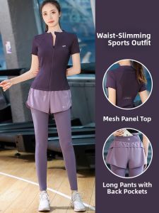 BAISILING | Summer Breathable Zippered Shortsleeve Workout Set