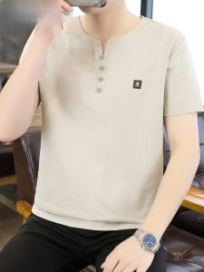 HENGYUANXIANG | Slim Fit Short Sleeve V-Neck T-Shirt Mens Fashionable Korean Style Ice Sensation Thin Cotton Polyester Blend Summer Top