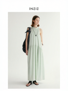 INSIS FEMME | Resort Wear French Style Light Mint Green Off-Shoulder Flared Halter Long Dress