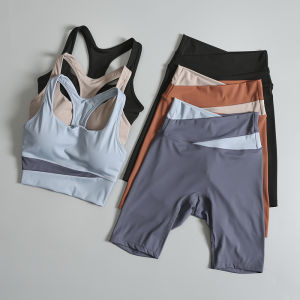 Quick-dry Popular Color-block High-waist Shockproof Anti-sagging Yoga Outfit