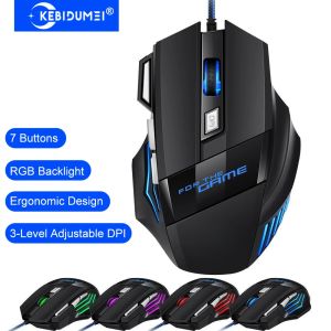 Kebidumei | KEBIDUMEI Wired Gaming Mouse 7 Buttons RGB Backlit Mouse Ergonomic USB Mouse 2400 DPI 3 Level DPI For PC Laptop Windows Mac OS