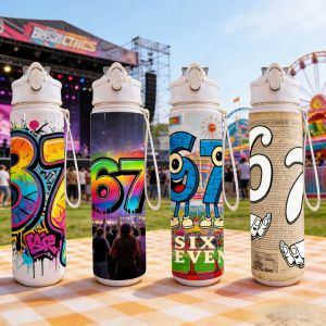 3D Printed Number 67 Cartoon Pattern Water Cup Trendy Number-Themed Cup，Dual-purpose for Birthday Gifting and Daily Use. Large