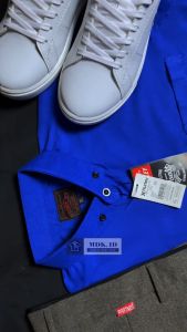 Kemeja Polos Pria Lengan Panjang Biru Elektrik Slimfit Casual