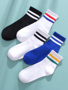 Mens Mid-Calf Breathable Sweat Absorbent Sports Socks Cotton Blend All-Season College Style Basketball Socks Trendy Ins Style