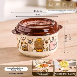 Mr.Snail | Cute Cartoon Ceramic Ramen Bowl with Lid Large Capacity