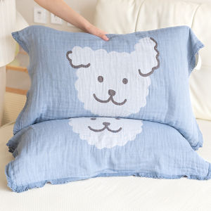 Blue Cotton Pillowcases Dog Hair Roll Design Thickened Pillow Pads Anti-Head Oil Full Cotton Pair New 2024 Cute Bouffant