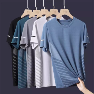 Summer Breathable Quick Dry Ice Silk Loose Workwear Short Sleeve T-Shirt for Men Comfortable Lightweight Construction Site Uniform