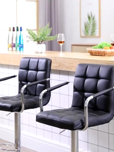 Adjustable Height Bar Chair Rotation PU Bar Stool with Backrest Support Handrest Modern Counter Height Swivel Stool