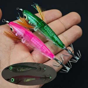 Ackibbik 1pc Shrimp Squid Jig Luminous Horizontal Shrimp Lure Wood Shrimp Octopus Bait Cuttlefish Fishing Accessories
