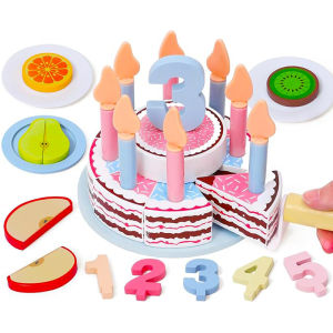 Wooden Cake Toys Kitchen Playset Play Food Pretend Kit Cutting Food Set for Kidren Montessori Learning Educational Party Toys