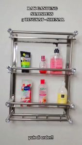 Rak Kamar Mandi 3Tingkat Dinding/Rak Dapur Stainless Steel/rak gantung tempat sabun sampo serbaguna