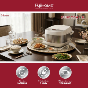 Nồi cơm điện tử 1.5 Lít FUJIHOME RC15W chính hãng Fuzzy Logic 760W 8 chế độ nấu lòng nồi 5 lớp kháng khuẩn hẹn giờ 24h giữ ấm 75℃