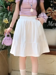 A-line Umbrella Skirt For Women Pleated Cake Skirt Elastic High Waist Pleated Skirt