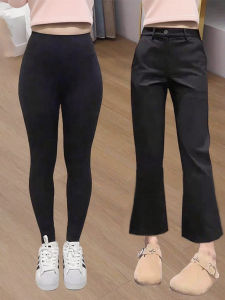 Womens High Waist Slim Fit Flared Pants Autumn New Style Black Elastic Casual Pants Office Wear Nine Points Small Size
