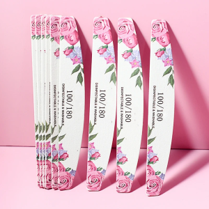 10 Pack Rose Print Half Moon Wooden Nail Files Thin Fine Grit Professional Manicure Nail Buffer Professional Manicure Nail Files