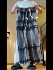 กางเกงขายาวผ้ายีนส์ สีพื้นผ้ายืด ระบายกากาศได้ดี กางเกงทรงกระบอกรุ่น กางเกงสไตล์เกาหลี