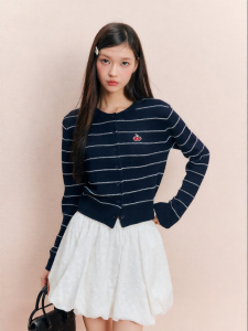 Striped Round Neck Youthful Style Cardigan