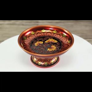 Đĩa hoa quả ban thờ bề rộng 23cm (9 inch) đựng 5 quả màu vàng rất đẹp phù hợp thờ phật ban thần tài