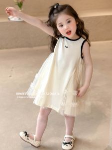 Fashionable Princess Vest Dress for Girls Summer New Style Cotton Blend Fabric mid Waist Casual Style No Sleeve mid Length Skirt