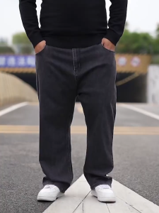 Plus Size Straight Grey Jeans for Man OverSize Denim Pants Wide Leg Loose Fit Super Baggy Jeans for Obese People 50-150 KG