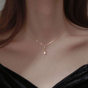 🔥C.three Korean Ins Fashion French Exquisite Water Drop Zircon Necklace Womens Simple Temperament Clavicle Chain