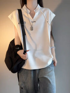 Designer Boxy Riveted V-Neck Sleeveless Shirt