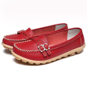 New Autumn Women Leather Flat Nurse Shoe Adult Version with Rubber Sole Soft Little White Shoe Slip-on Loafers with Pebble Shoes